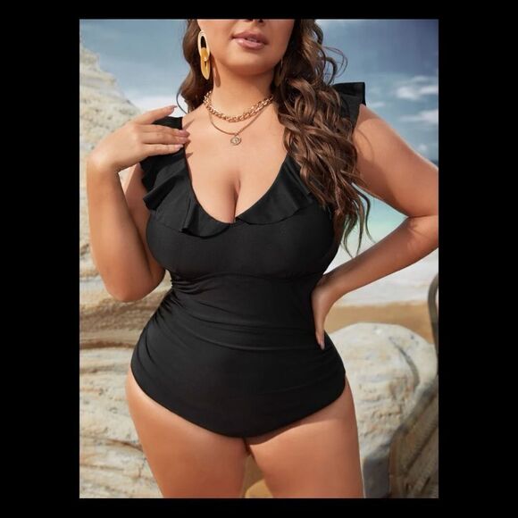 Plus Ruffle Trim One Piece Swimsuit - Picture 2 of 6